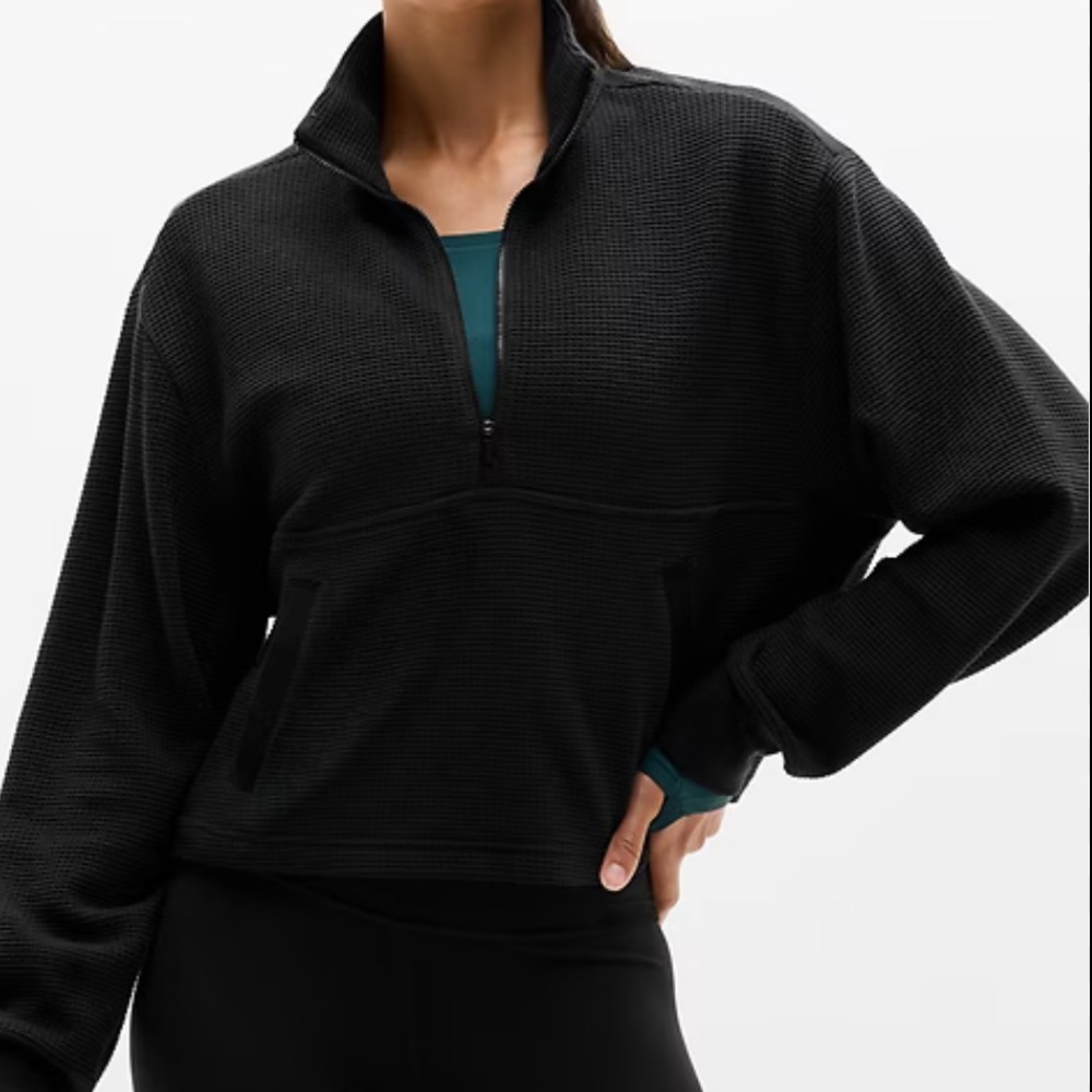 Athleta Tranquil Waffle 1/2 Zip Sweatshirt - black Medium